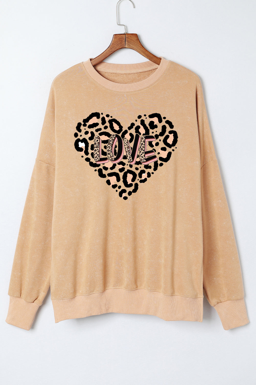 Leopard Heart LOVE Graphic Oversized Drop Shoulder Ribbed Sweatshirt