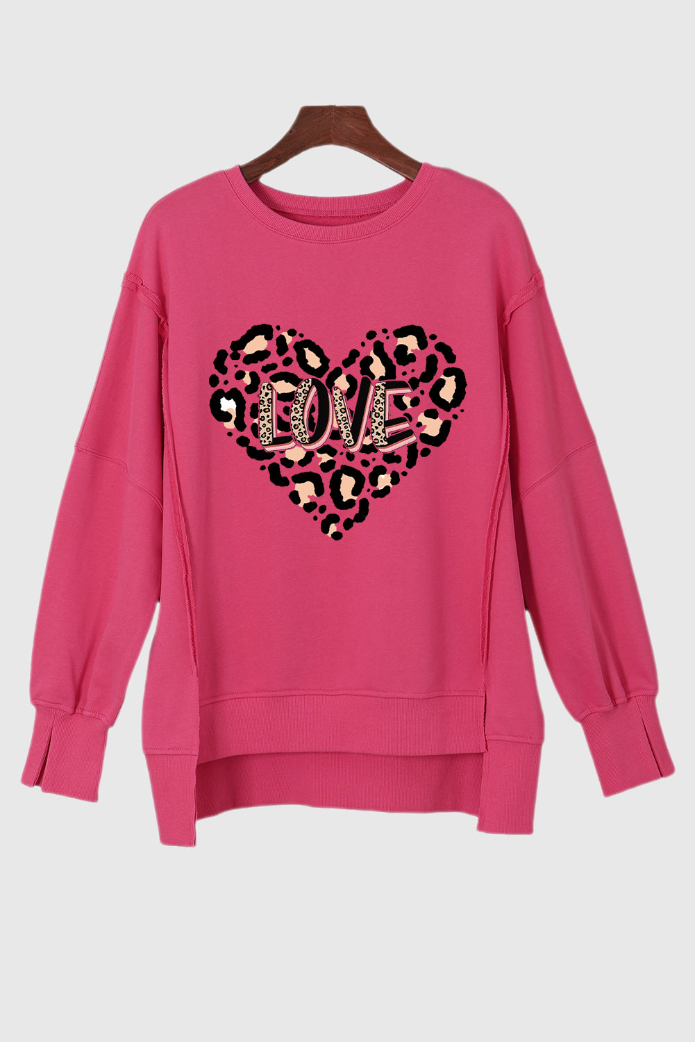 Leopard Heart LOVE Graphic Patchwork Drop Shoulder Sweatshirt