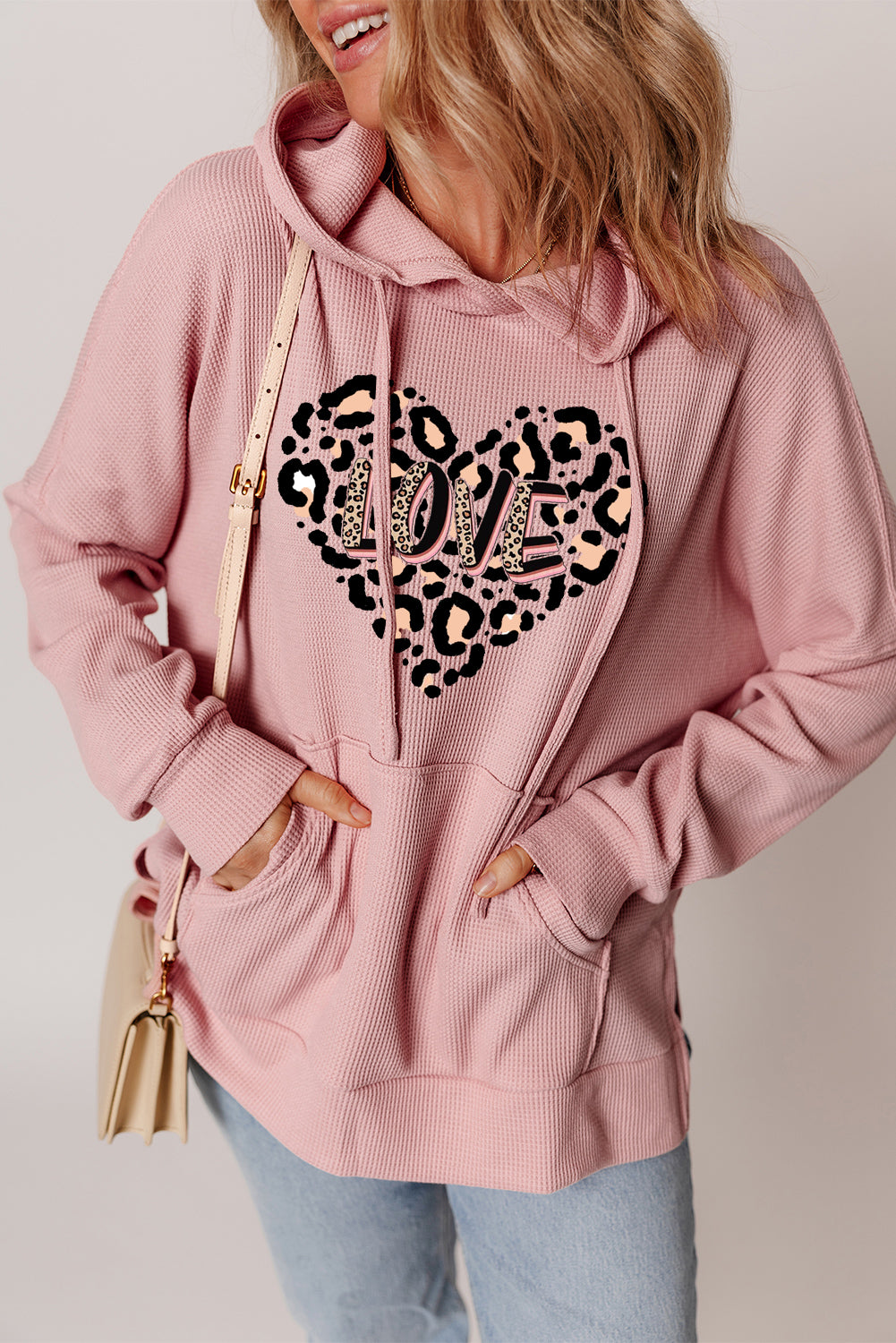 Valentine's Day Leopard Heart LOVE Graphic Pullover Hoodie