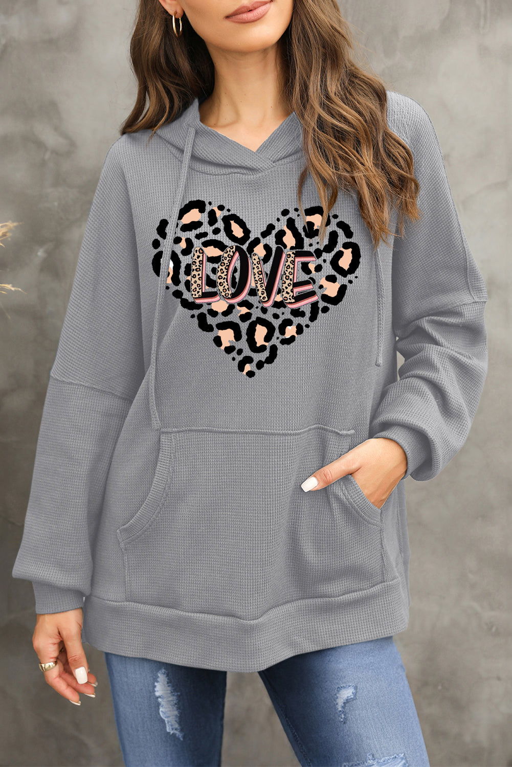 Valentine's Day Leopard Heart LOVE Graphic Pullover Hoodie