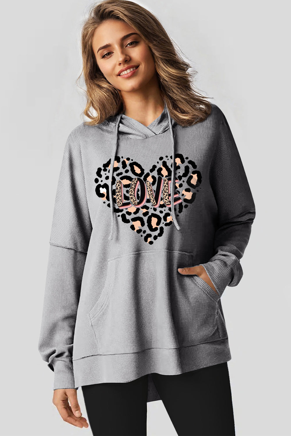 Valentine's Day Leopard Heart LOVE Graphic Pullover Hoodie