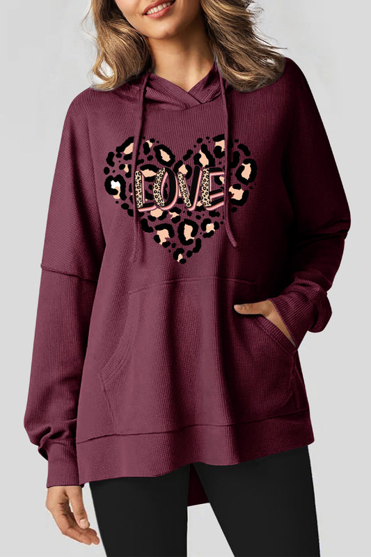 Valentine's Day Leopard Heart LOVE Graphic Pullover Hoodie