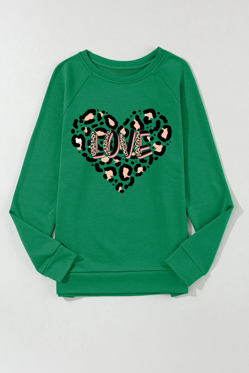 Valentine's Day Leopard Heart LOVE Graphic Crew Neck Sweatshirt