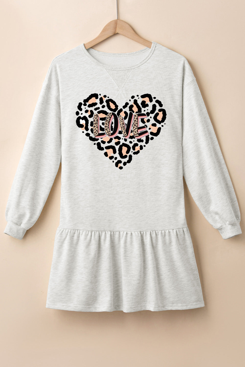 Cute Leopard Heart 'LOVE' Graphic Ruffle Hem Mini Dress