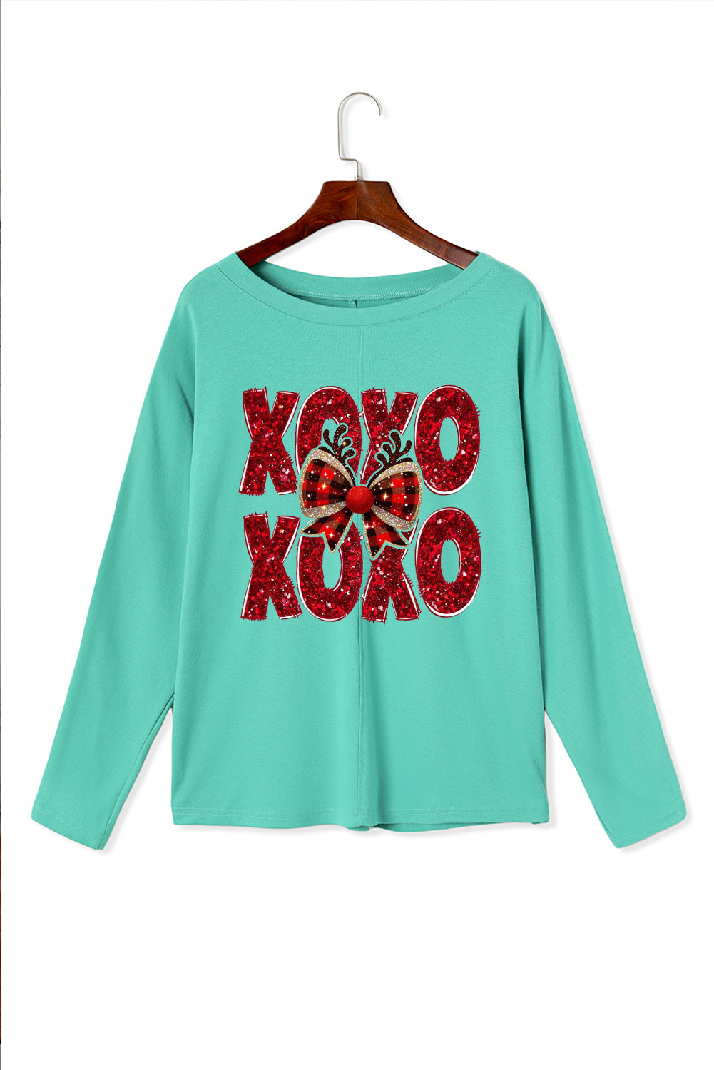 Valentine’s Day XOXO Bow Patchwork Long Sleeve Knit Top