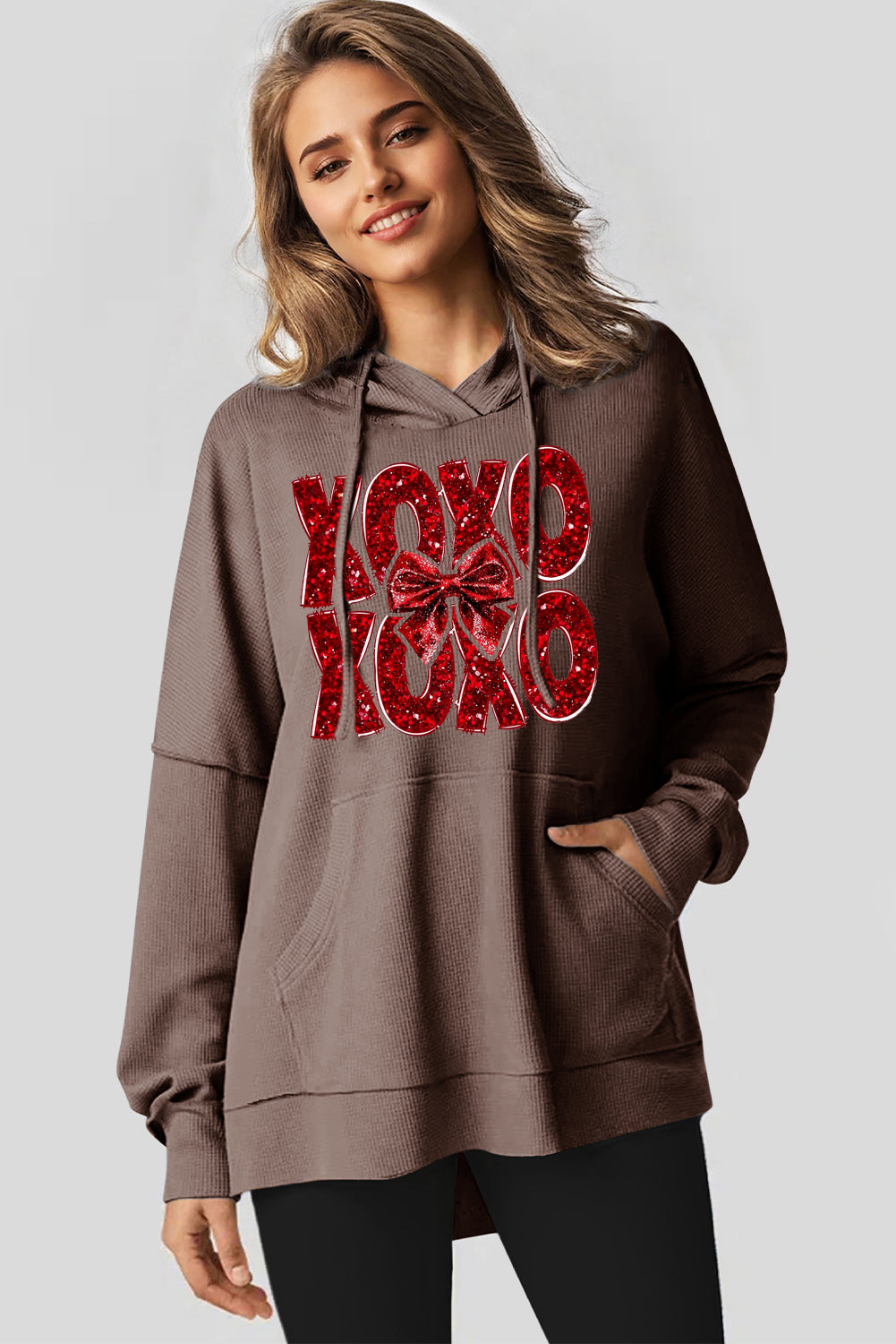 Valentine's Day XOXO Bow Patchwork Pullover Hoodie