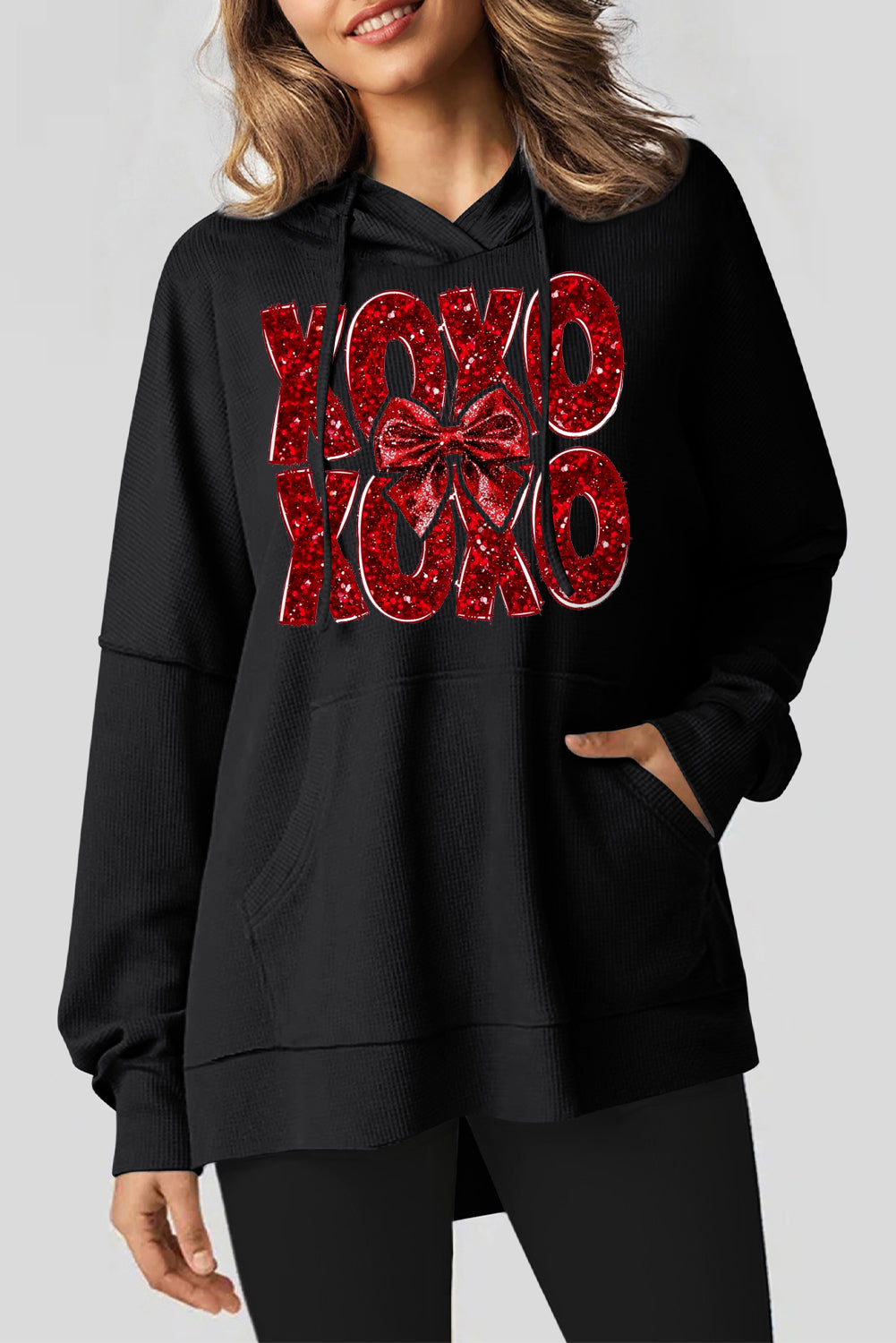 Valentine's Day XOXO Bow Patchwork Pullover Hoodie