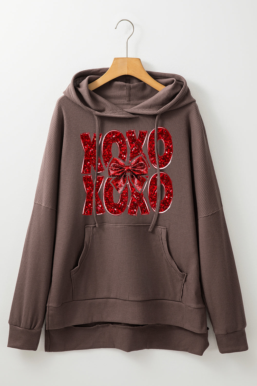 Valentine's Day XOXO Bow Patchwork Pullover Hoodie