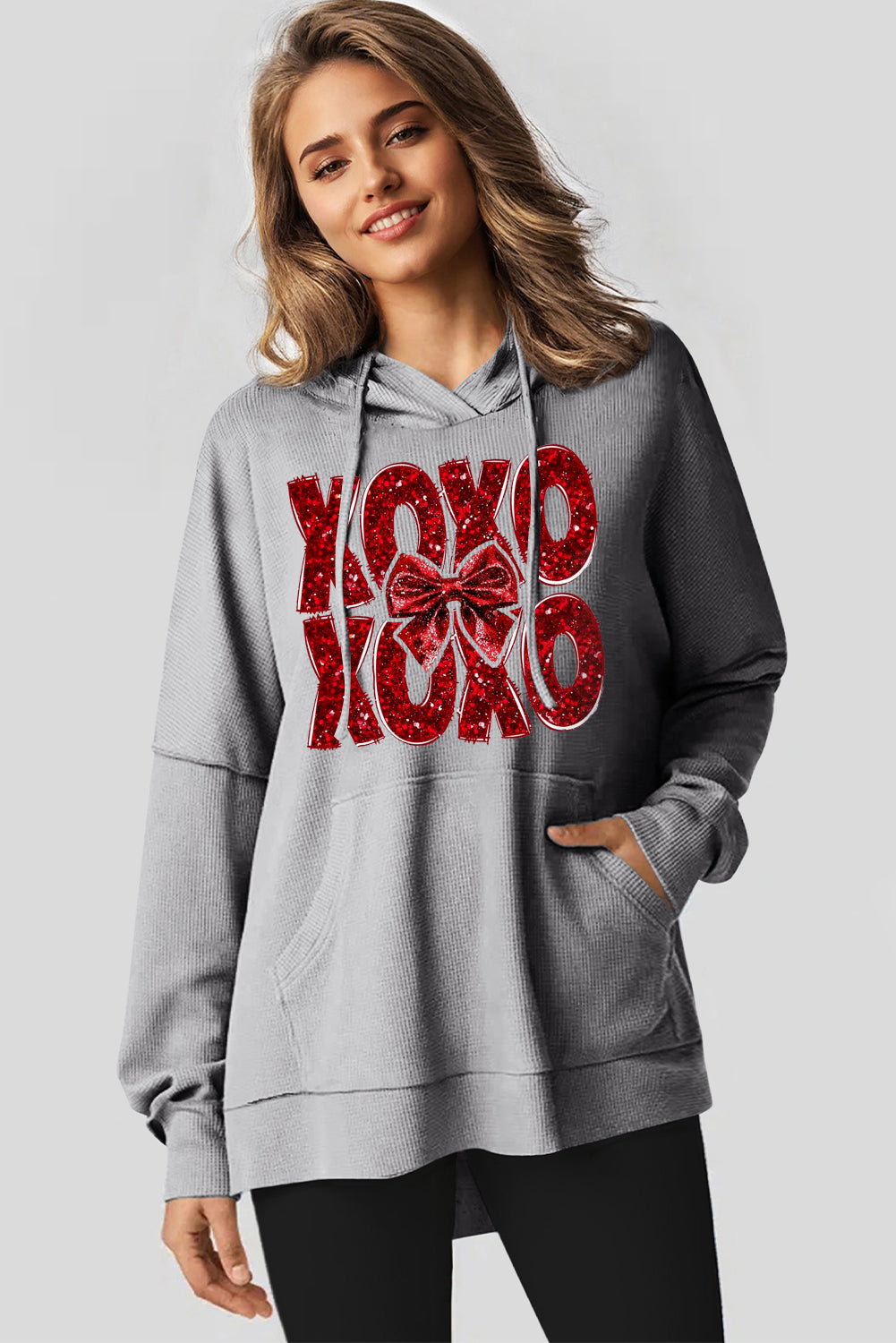 Valentine's Day XOXO Bow Patchwork Pullover Hoodie