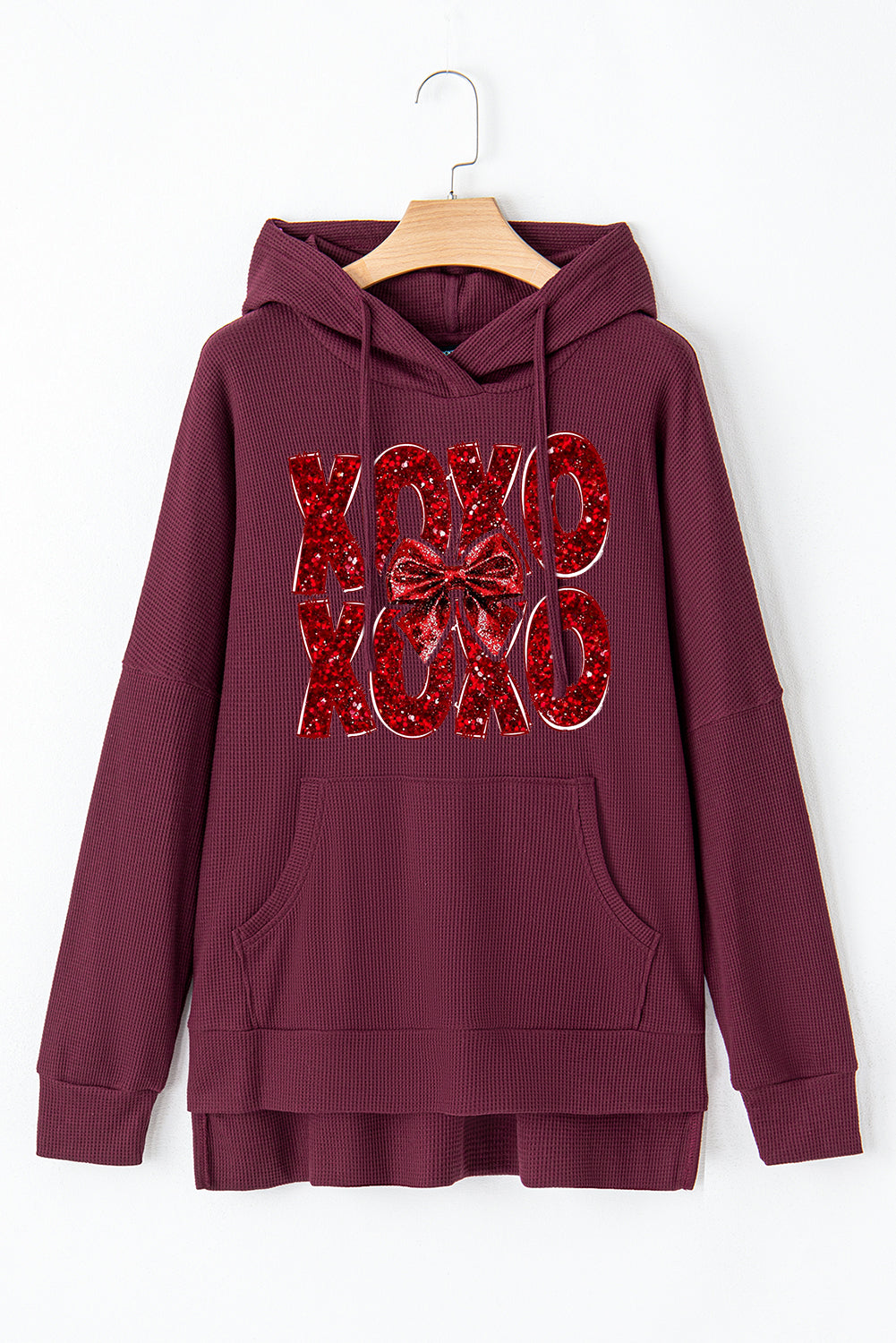 Valentine's Day XOXO Bow Patchwork Pullover Hoodie