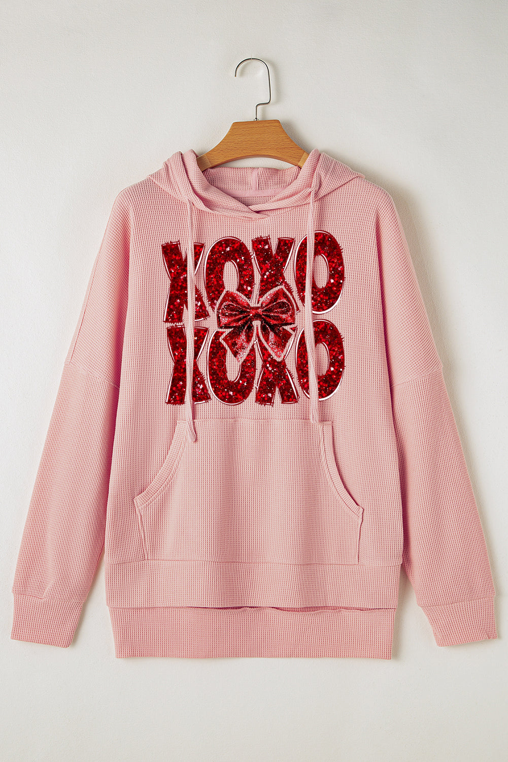 Valentine's Day XOXO Bow Patchwork Pullover Hoodie