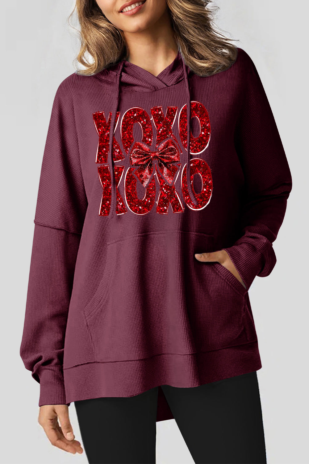 Valentine's Day XOXO Bow Patchwork Pullover Hoodie