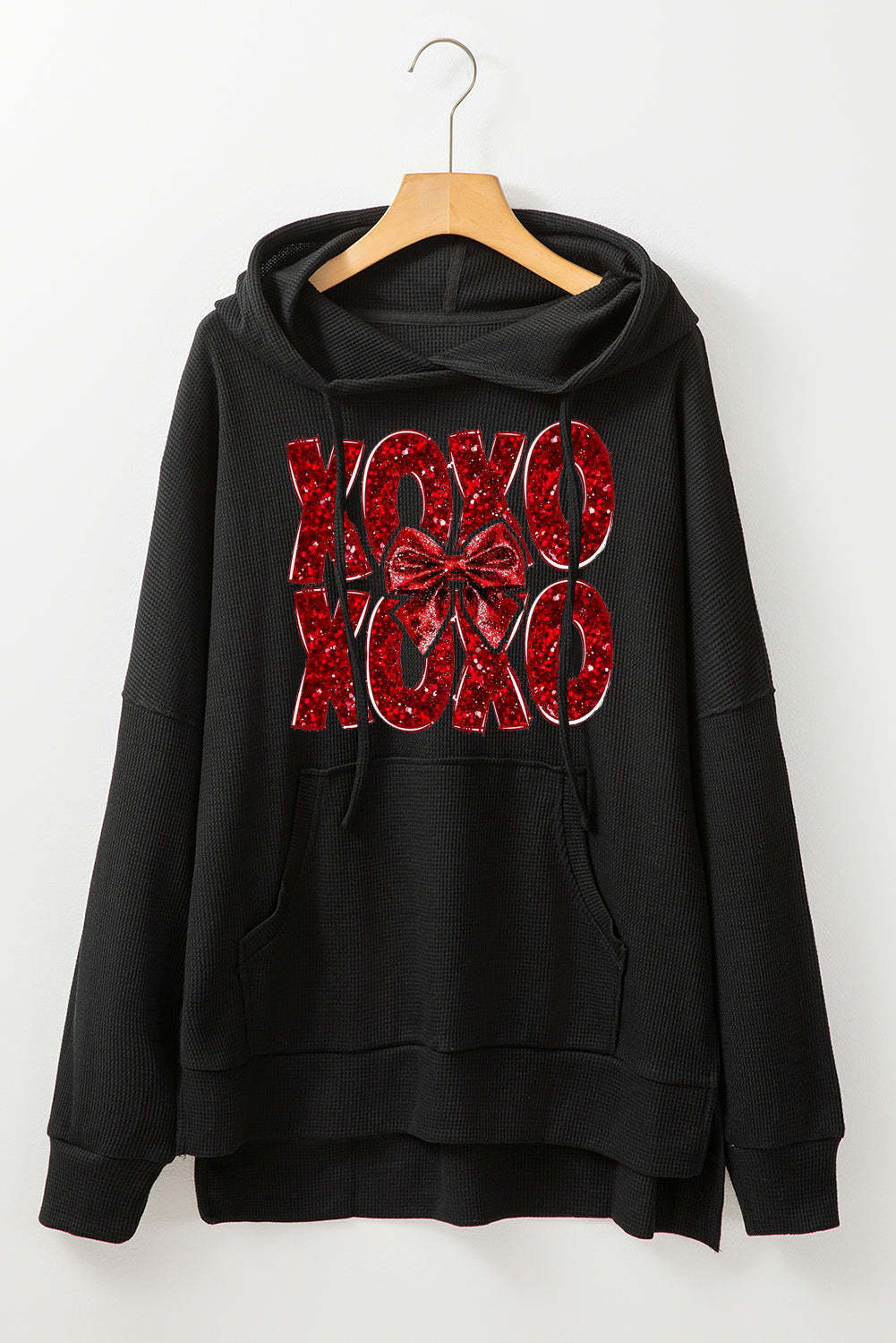 Valentine's Day XOXO Bow Patchwork Pullover Hoodie