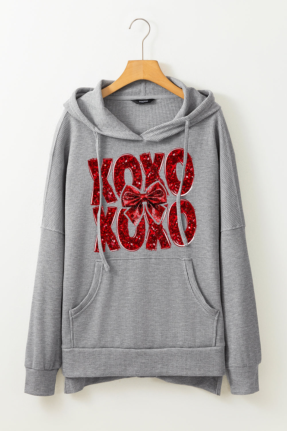 Valentine's Day XOXO Bow Patchwork Pullover Hoodie