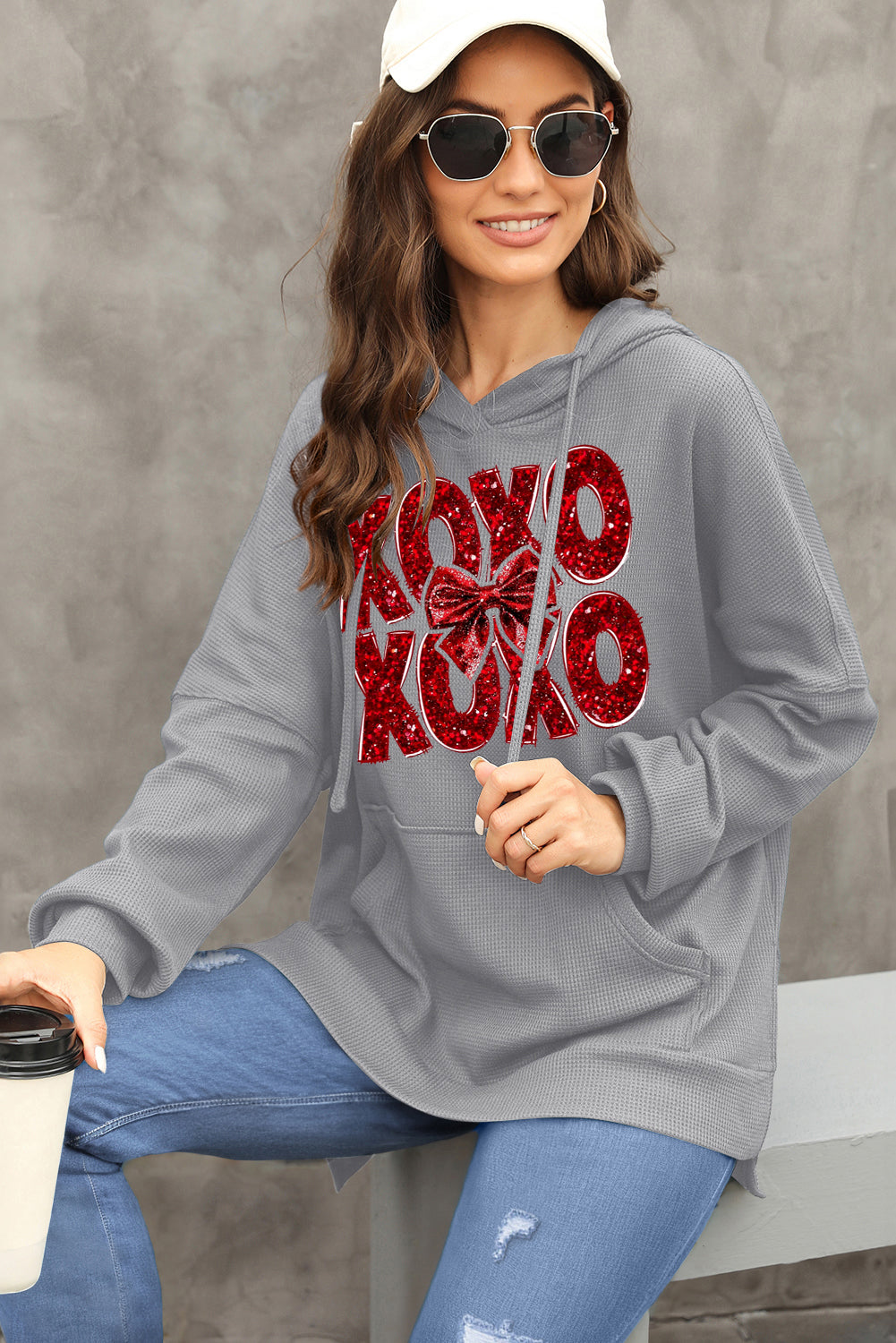 Valentine's Day XOXO Bow Patchwork Pullover Hoodie