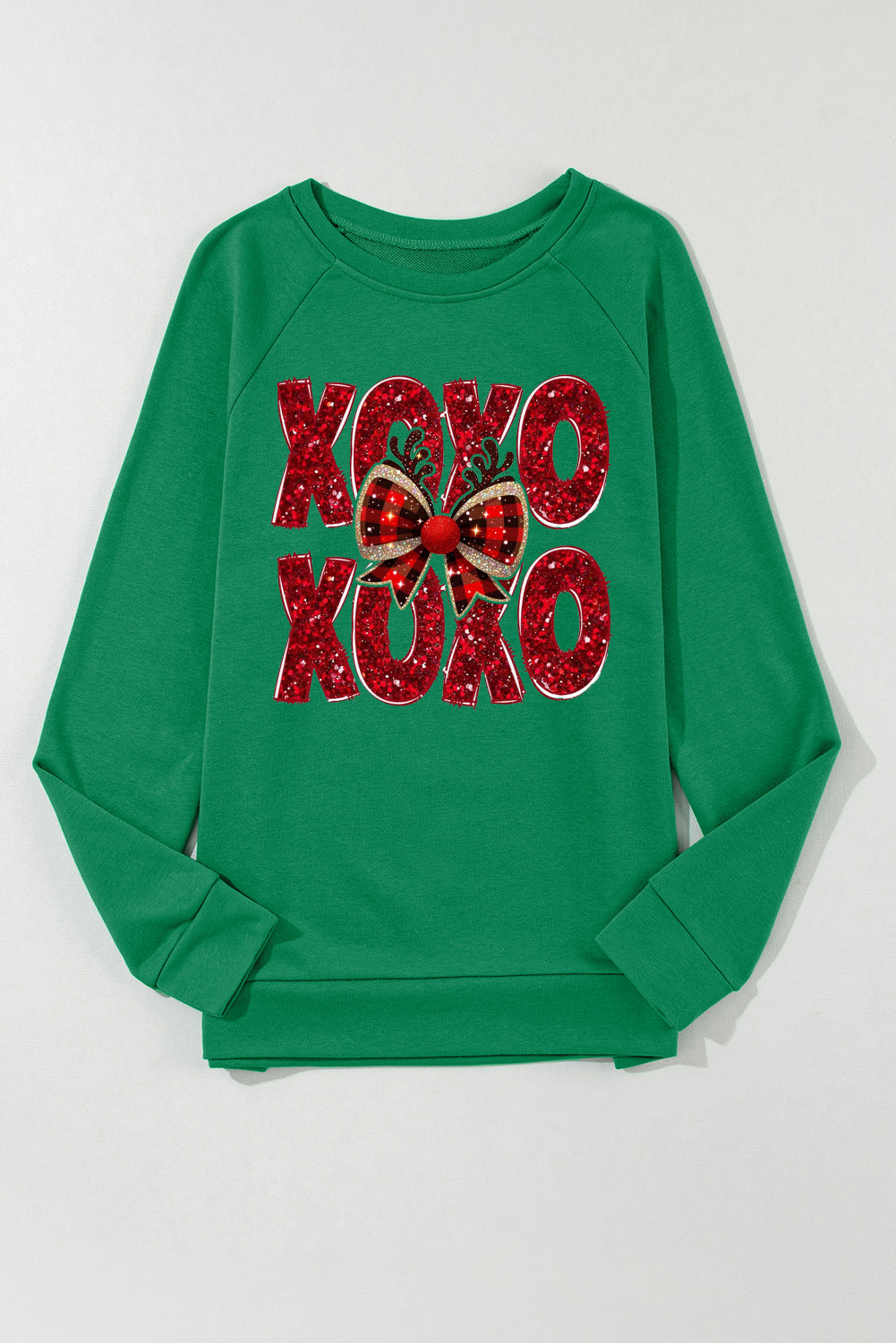 Valentine's Day XOXO Bow Patchwork Crew Neck Sweatshirt