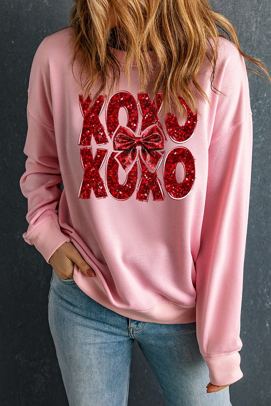 XOXO Bow Pattern Crew Neck Pullover for Valentine's Day