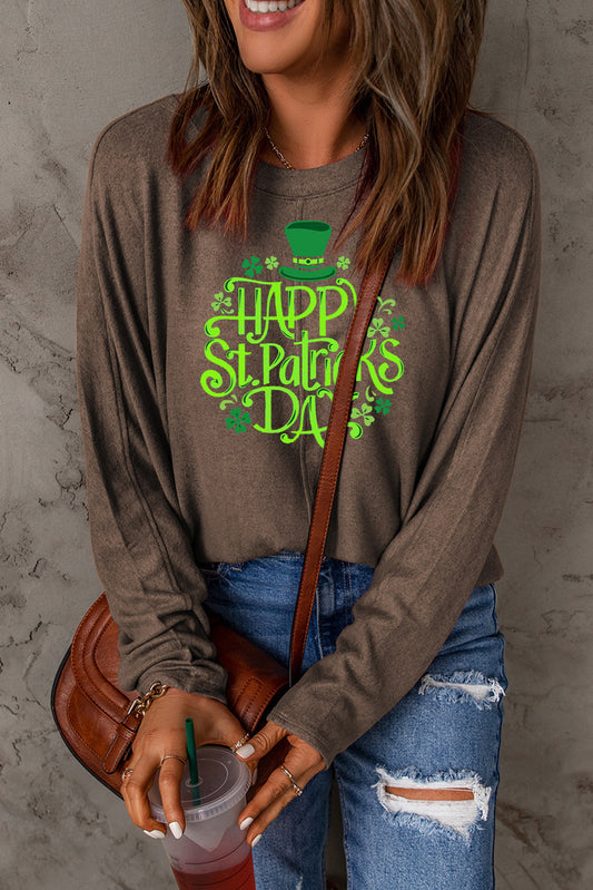 Saint Patrick's Day Graphic Patchwork Long Sleeve Knit Top