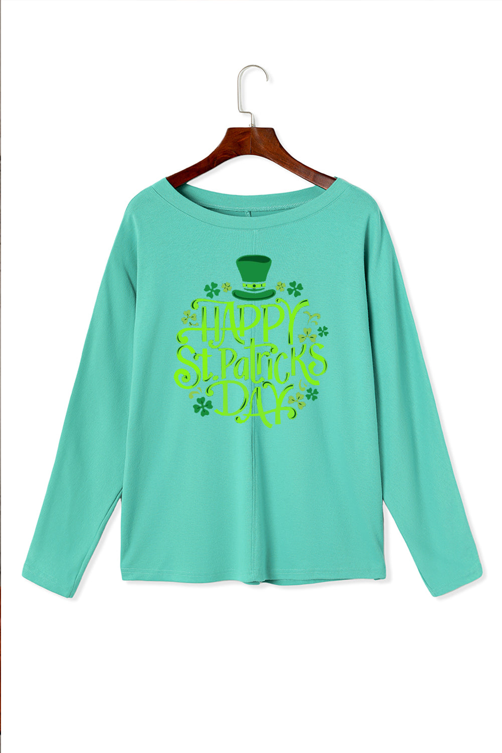 Saint Patrick's Day Graphic Patchwork Long Sleeve Knit Top