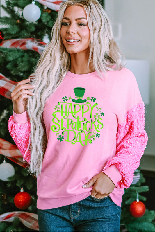 Saint Patrick's Day Sequin Patchwork Long Sleeve Pullover Sweatshirt