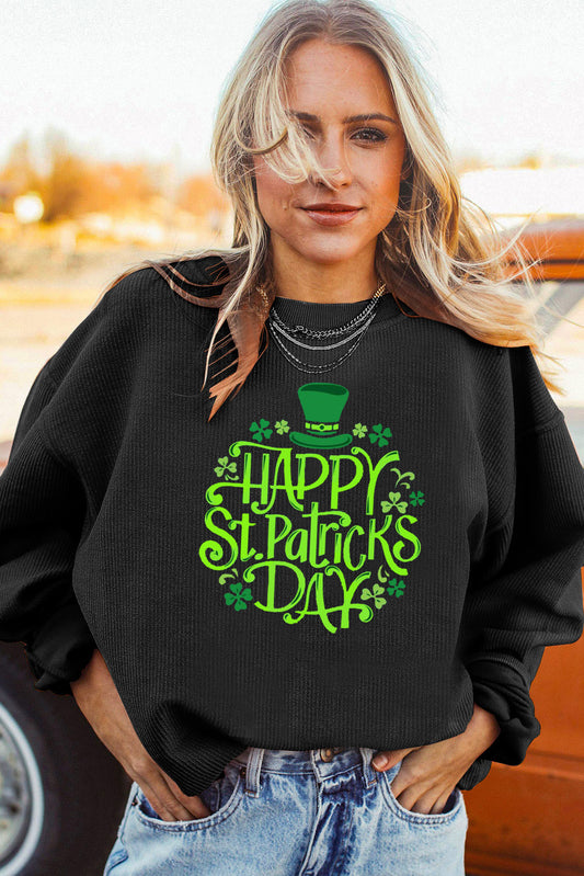 Saint Patrick's Day Graphic Ribbed Corduroy Oversized Sweatshirt