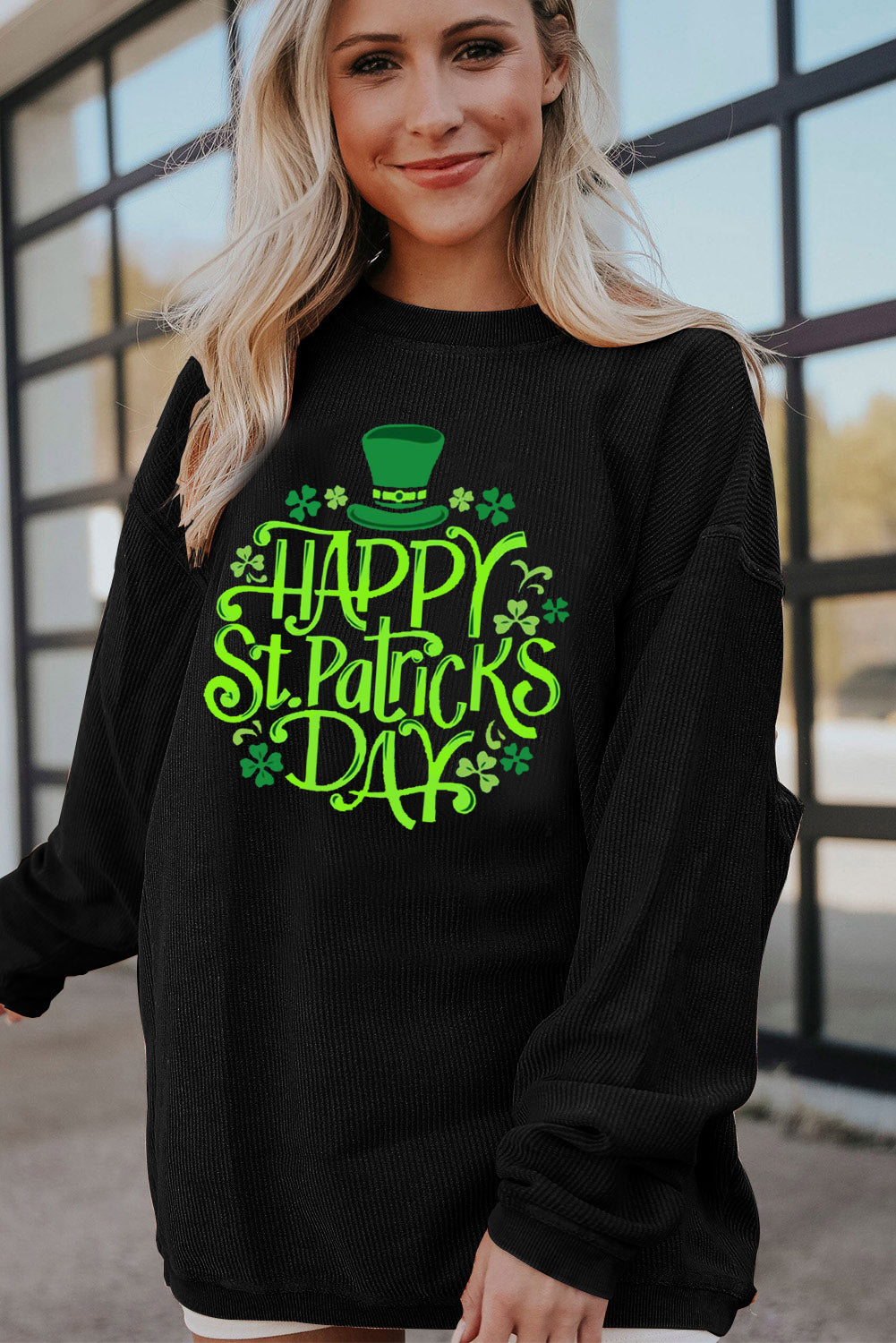 Saint Patrick's Day Graphic Ribbed Corduroy Oversized Sweatshirt