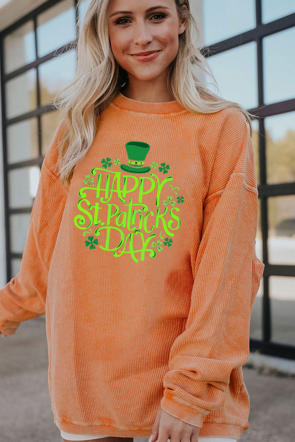 Saint Patrick's Day Graphic Ribbed Corduroy Oversized Sweatshirt