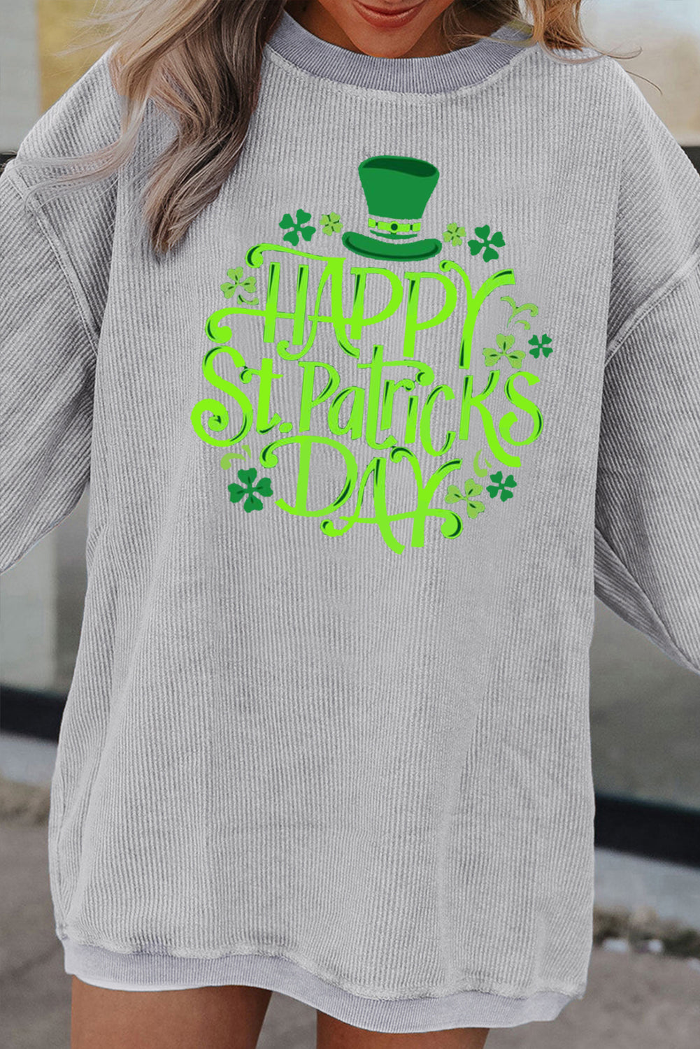 Saint Patrick's Day Graphic Ribbed Corduroy Oversized Sweatshirt