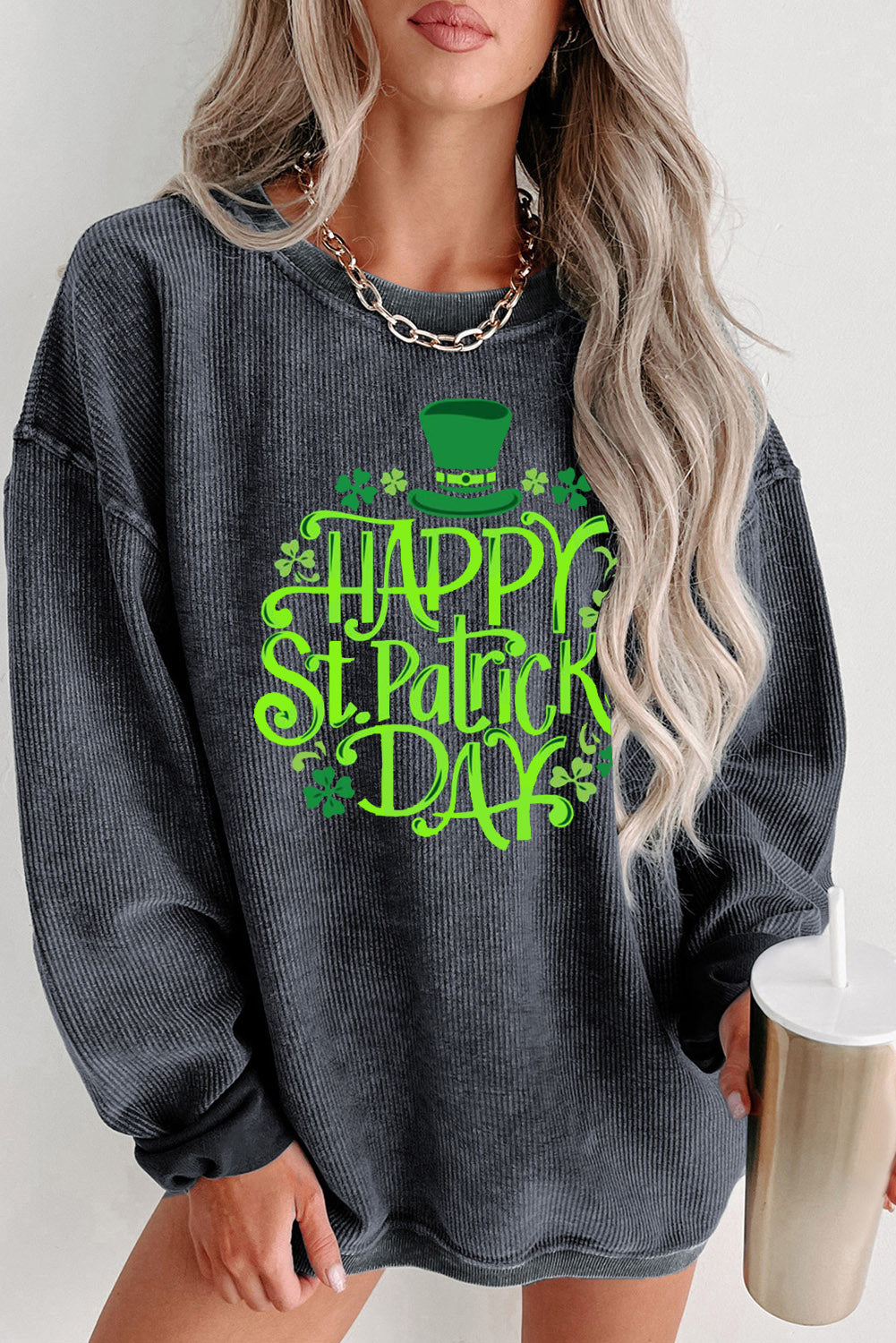 Saint Patrick's Day Graphic Crew Neck Knit Sweatshirt