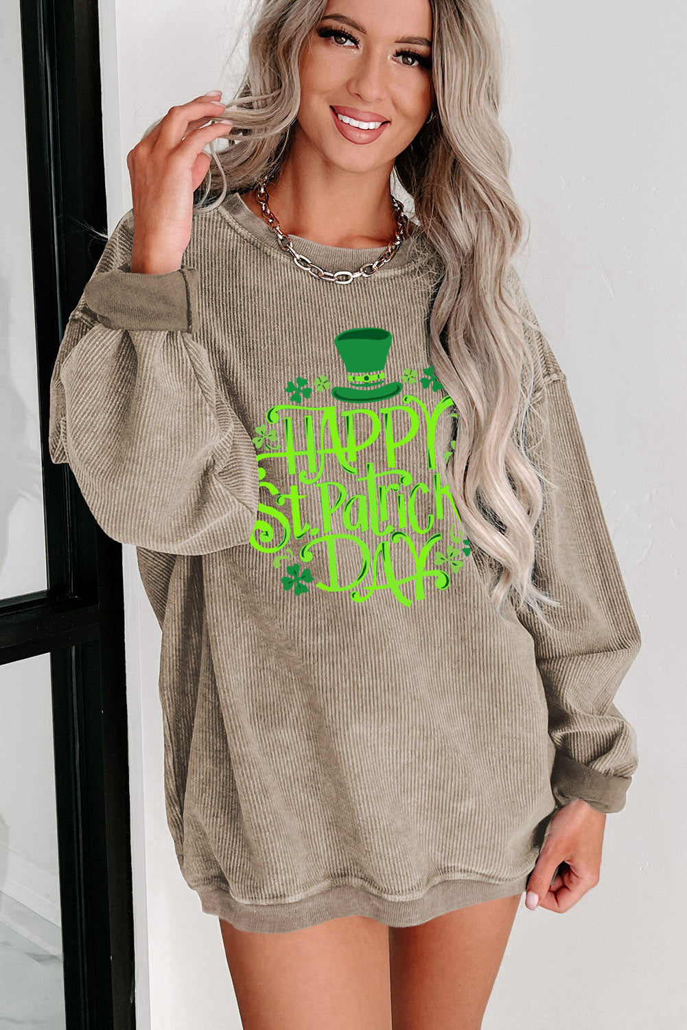 Saint Patrick's Day Graphic Crew Neck Knit Sweatshirt