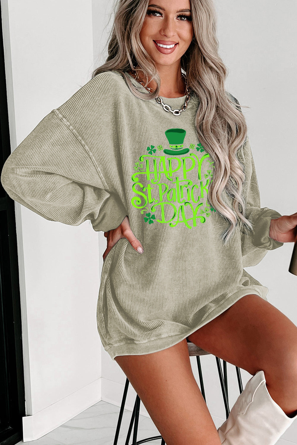 Saint Patrick's Day Graphic Crew Neck Knit Sweatshirt