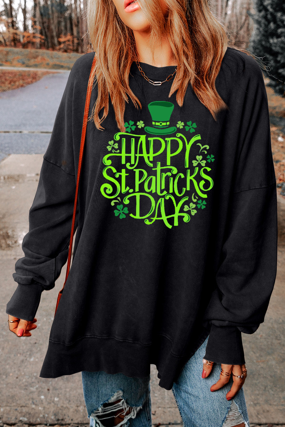 Saint Patrick's Day Oversized Drop Shoulder Ribbed Sweatshirt