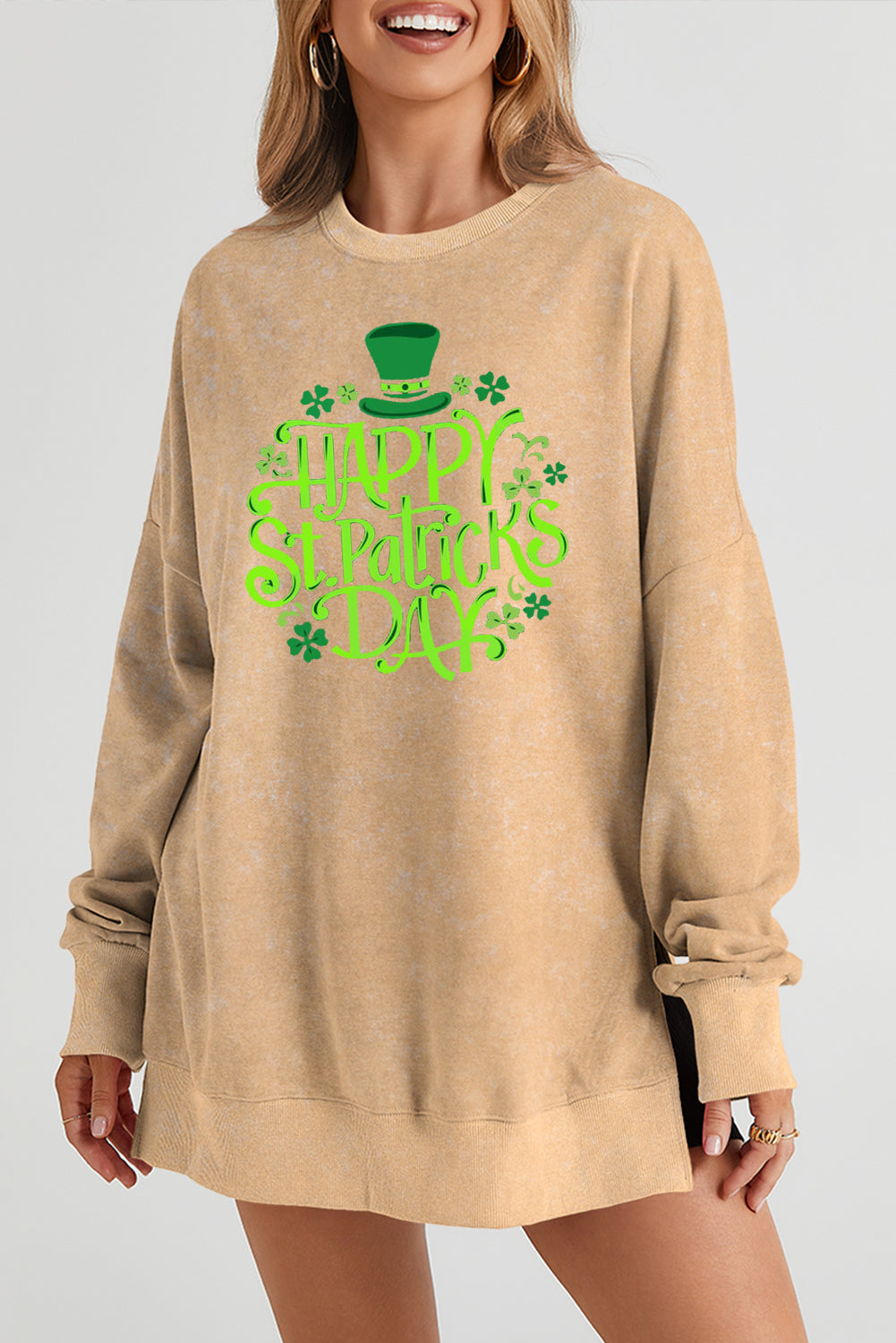 Saint Patrick's Day Oversized Drop Shoulder Ribbed Sweatshirt