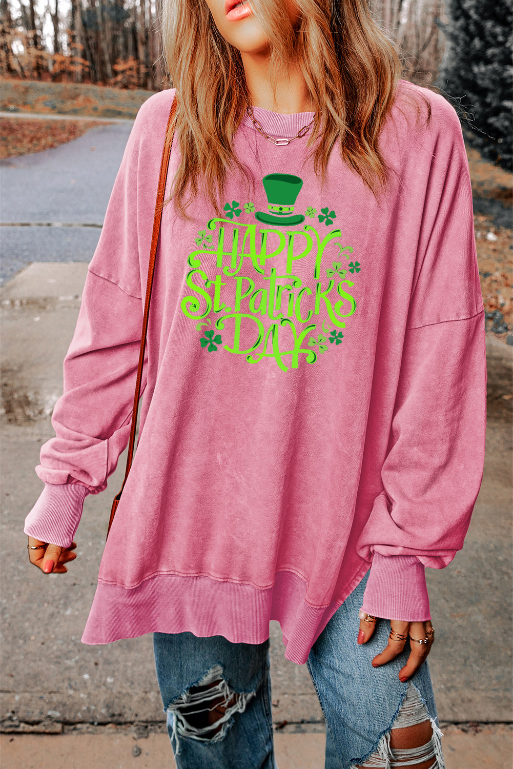 Saint Patrick's Day Oversized Drop Shoulder Ribbed Sweatshirt