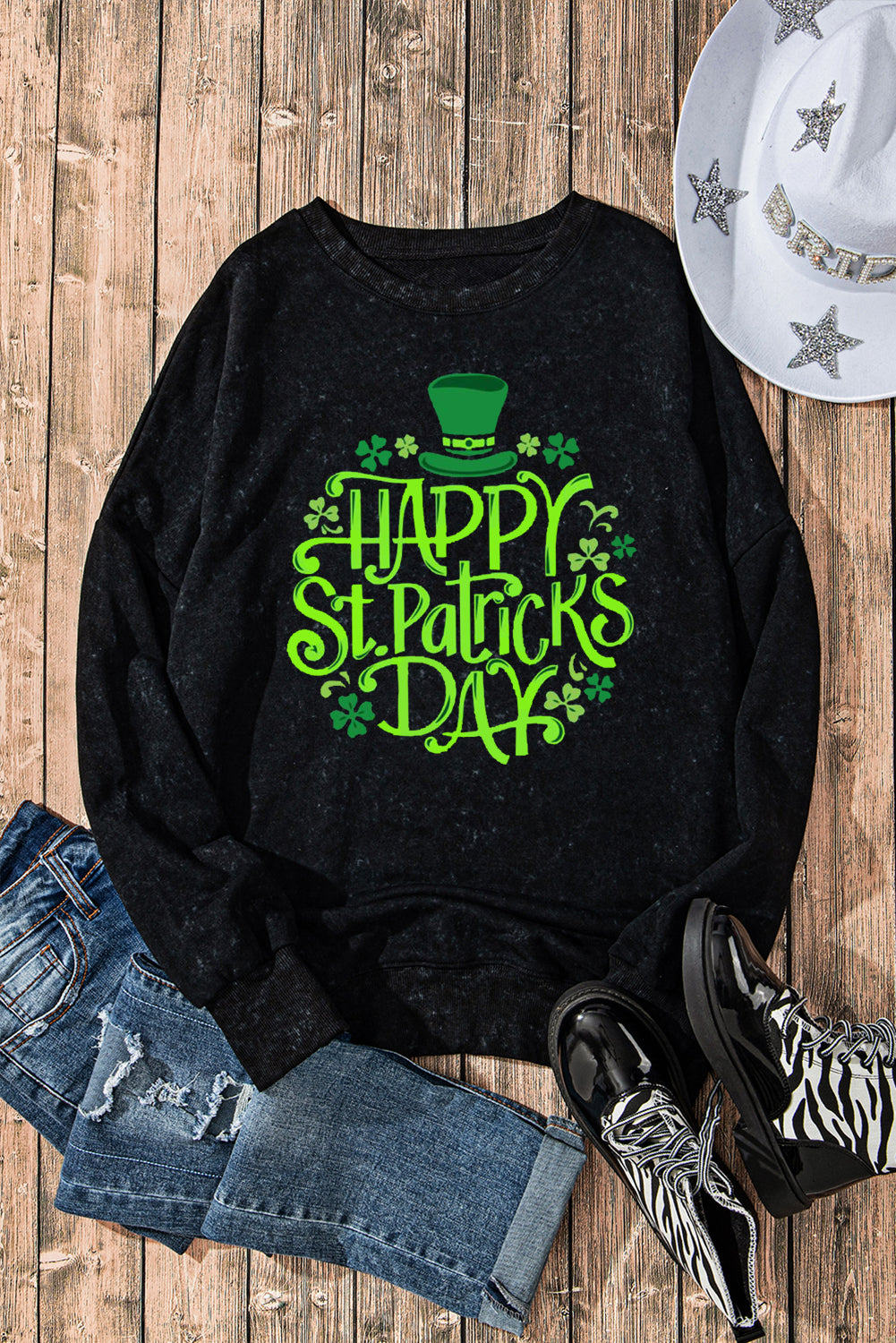 Saint Patrick's Day Oversized Drop Shoulder Ribbed Sweatshirt