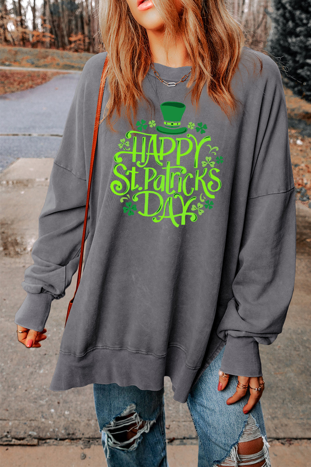 Saint Patrick's Day Oversized Drop Shoulder Ribbed Sweatshirt