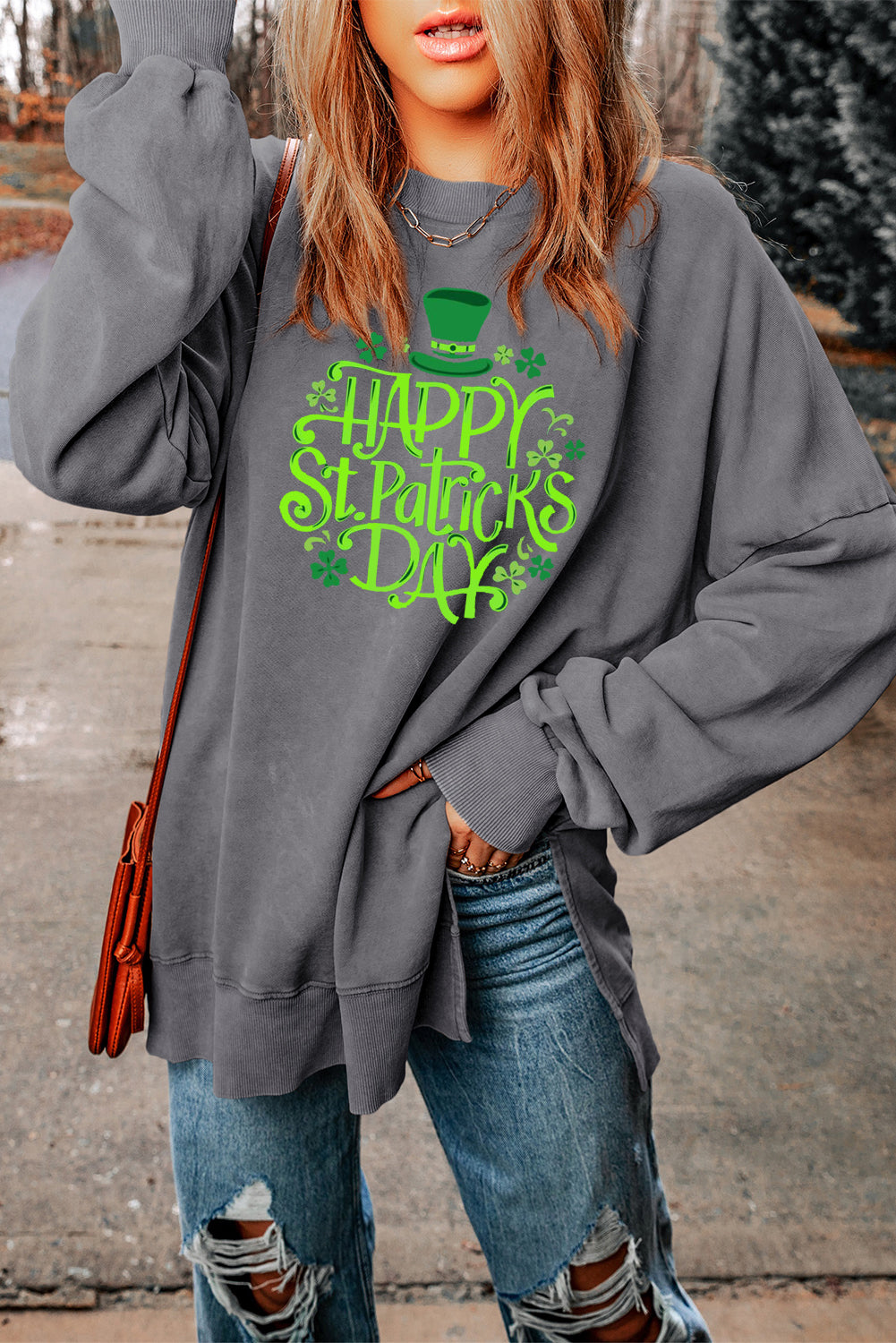 Saint Patrick's Day Oversized Drop Shoulder Ribbed Sweatshirt