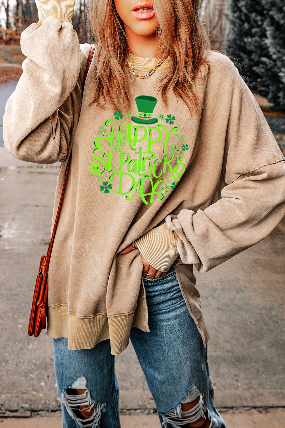 Saint Patrick's Day Oversized Drop Shoulder Ribbed Sweatshirt