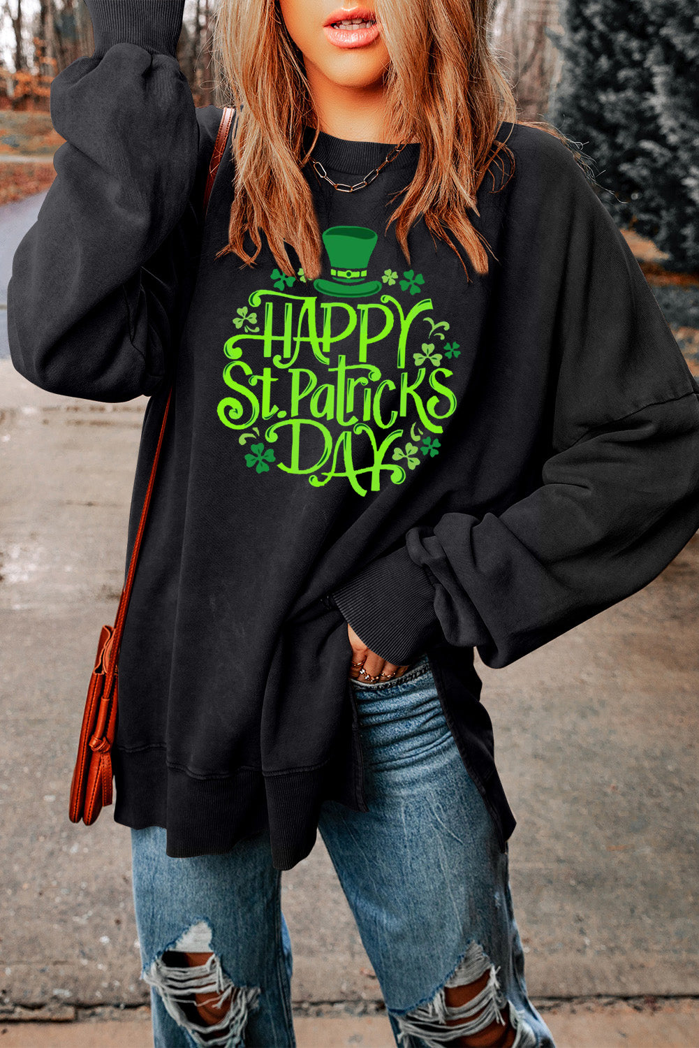 Saint Patrick's Day Oversized Drop Shoulder Ribbed Sweatshirt