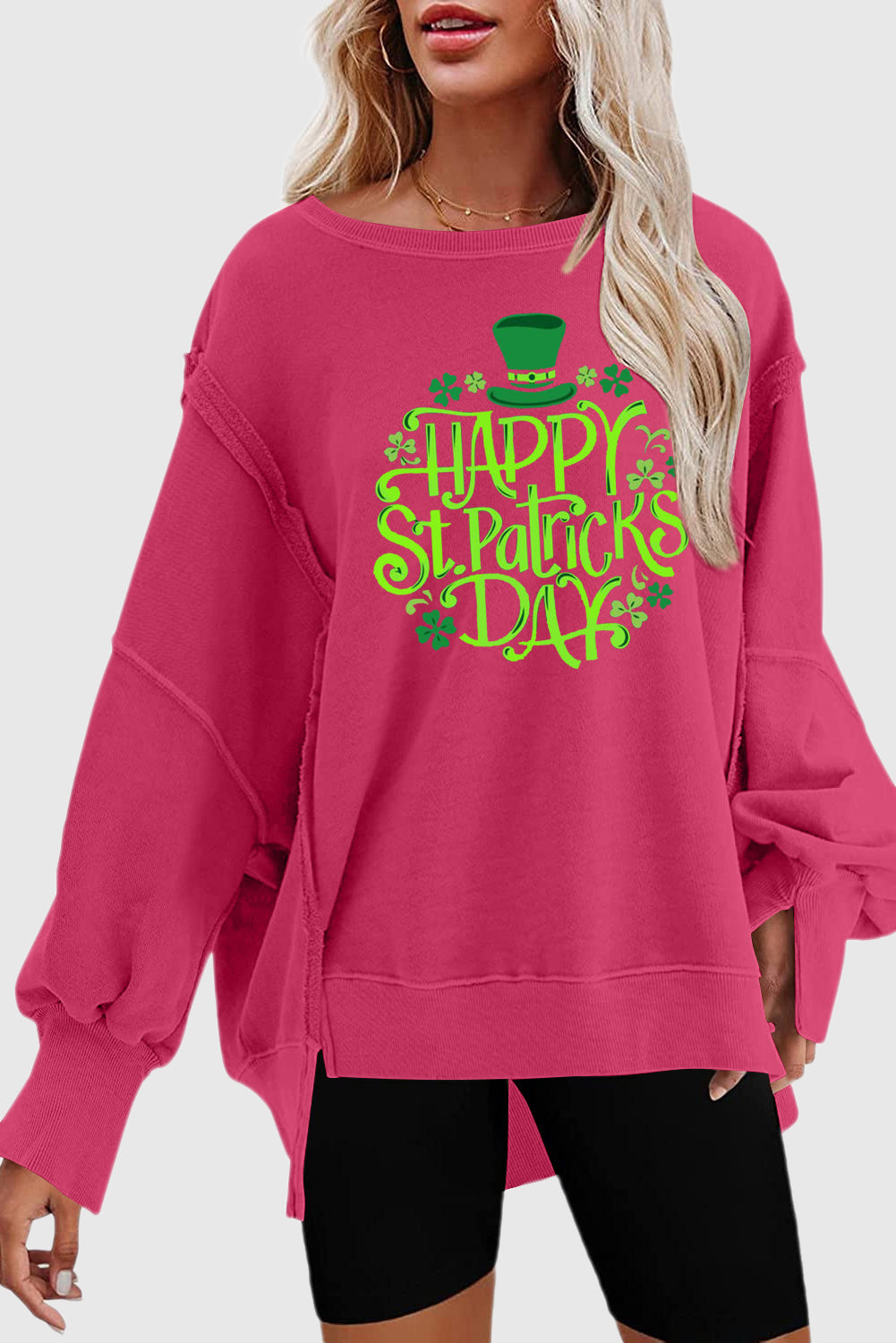 Saint Patrick's Day Graphic Patchwork Drop Shoulder Sweatshirt