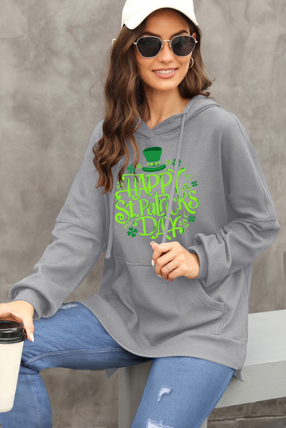 Saint Patrick's Day Waffle Knit Fleece Lined Hoodie