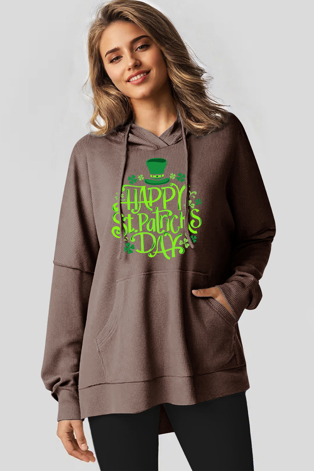 Saint Patrick's Day Waffle Knit Fleece Lined Hoodie