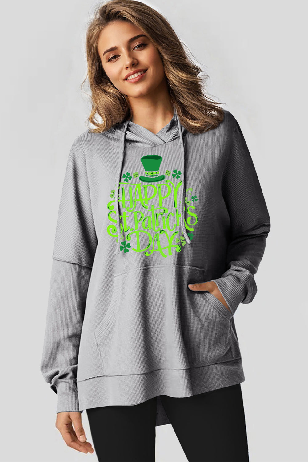 Saint Patrick's Day Waffle Knit Fleece Lined Hoodie