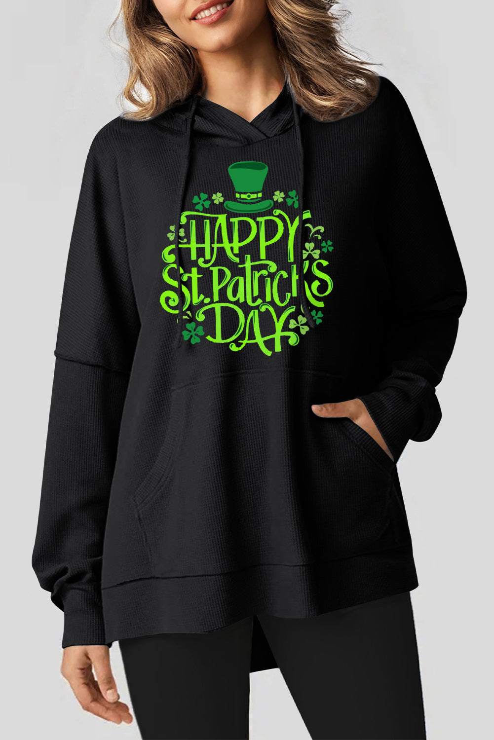 Saint Patrick's Day Waffle Knit Fleece Lined Hoodie