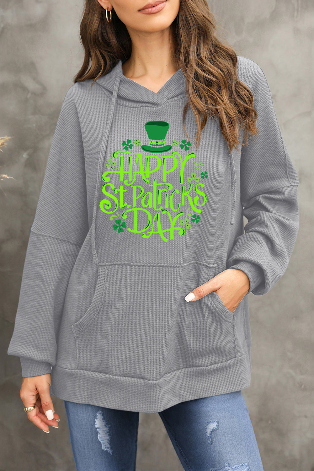 Saint Patrick's Day Waffle Knit Fleece Lined Hoodie