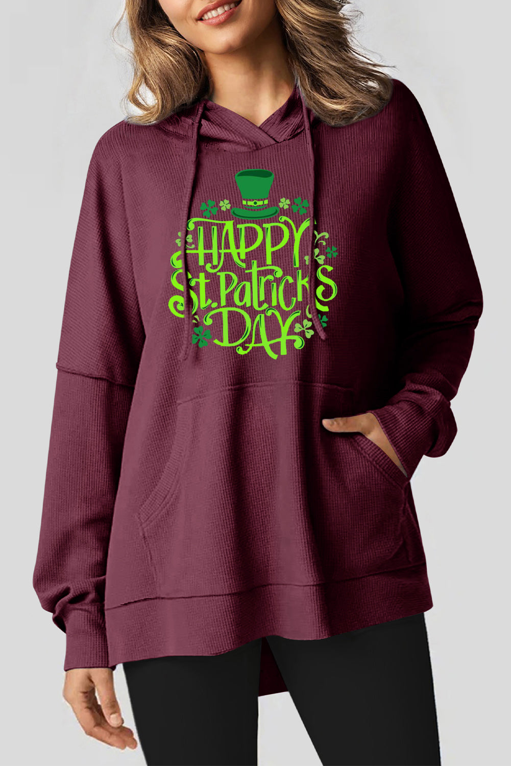 Saint Patrick's Day Waffle Knit Fleece Lined Hoodie