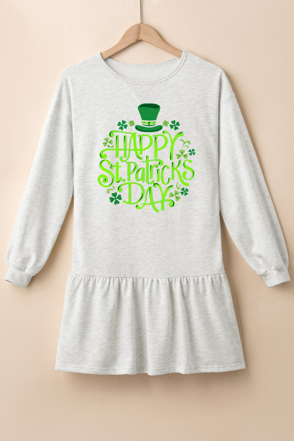 Saint Patrick's Day Puff Sleeve Ruffle Hem Mini Dress