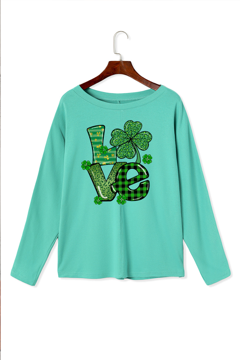 St. Patrick's Day Clover Pattern Patchwork Long Sleeve Knit Top