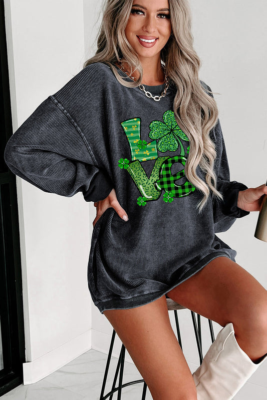 St. Patrick's Day Four-Leaf Clover Graphic Crew Neck Knit Sweatshirt