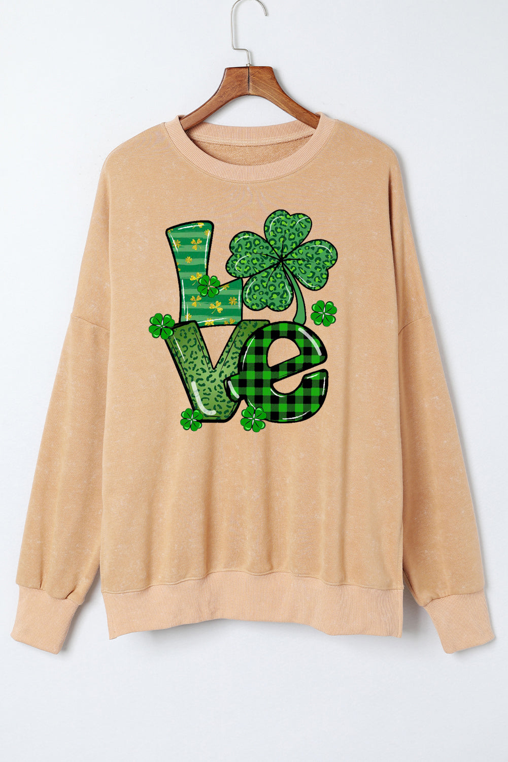 Four-Leaf Clover Oversized Ribbed Sweatshirt for St. Patrick's Day